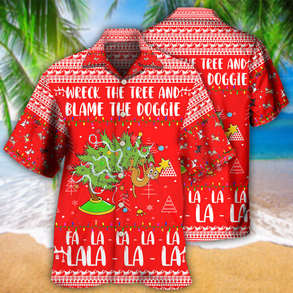 Red Cat Wreck Tree Christmas Hawaiian Shirt Artwork View For Weekend Travel And Beach Style
