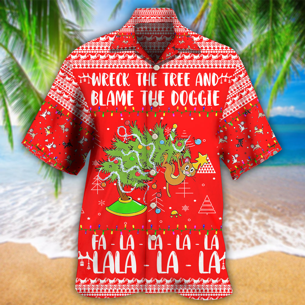 Red Cat Wreck Tree Christmas Hawaiian Shirt For Vacation Days And Relaxed Coastal Outings