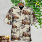 Vintage Car Deserted Island Palm Trees Custom Hawaiian Shirt Pattern Detail For Vacation Travel And Daily Wear