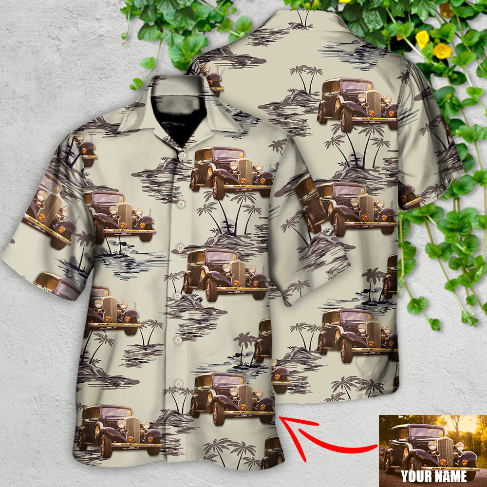 Vintage Car Deserted Island Palm Trees Custom Hawaiian Shirt For Warm Weather Adventures And Everyday Comfort