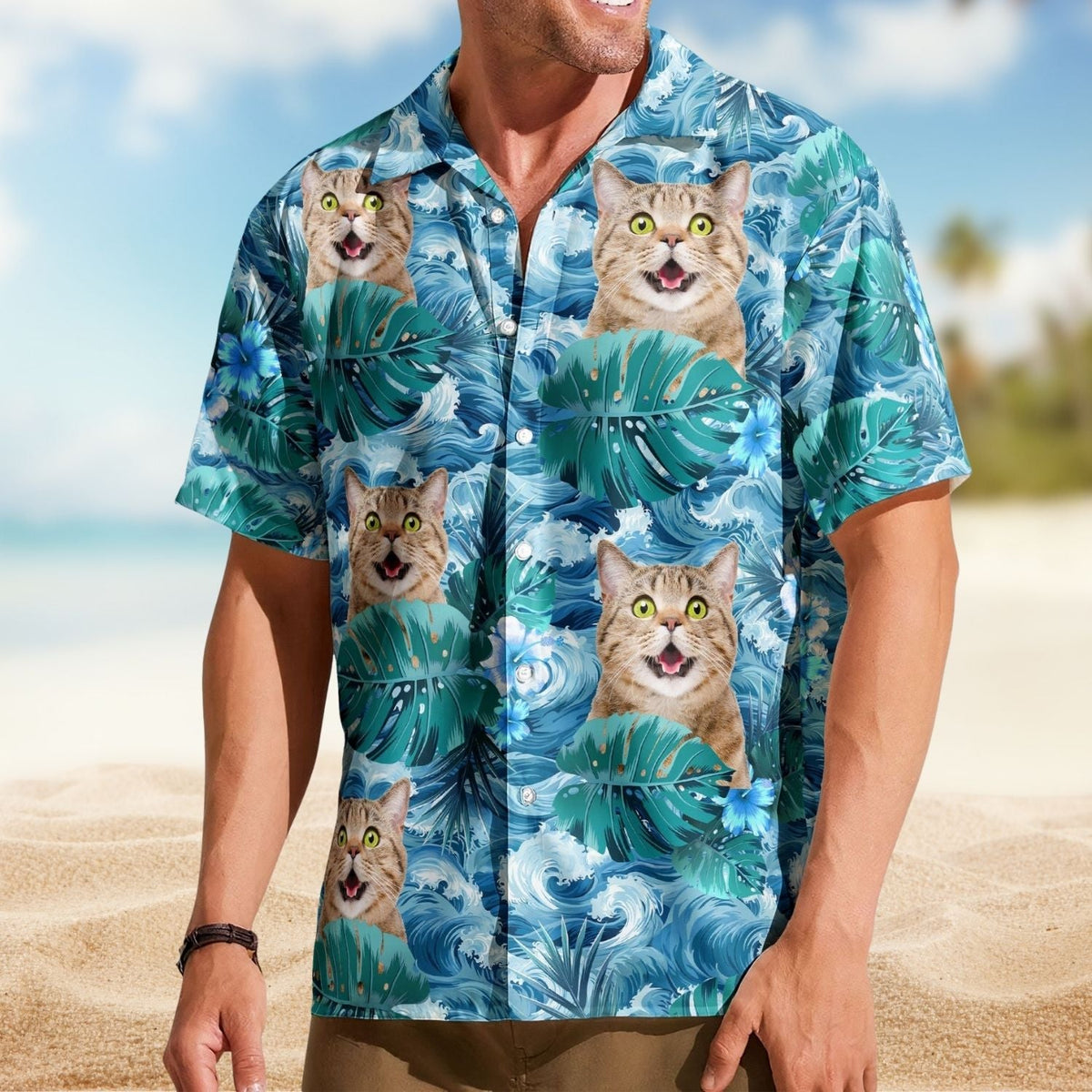 Funny Big Wave Aloha Custom Face Photo Hawaiian Shirt For Warm Weather Outings, Beach Days, And Relaxed Tropical Style