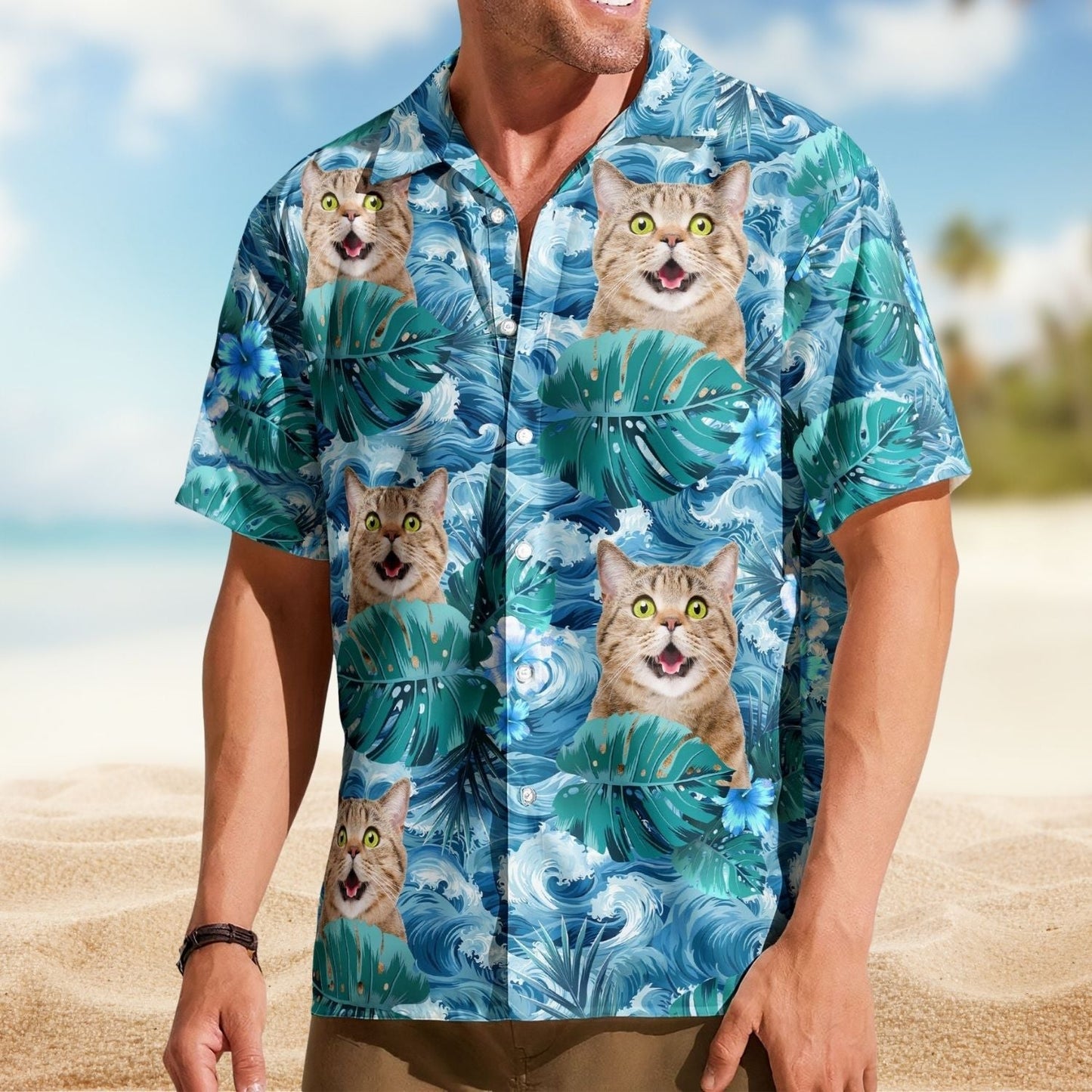 Funny Big Wave Aloha Custom Face Photo Hawaiian Shirt For Warm Weather Outings, Beach Days, And Relaxed Tropical Style
