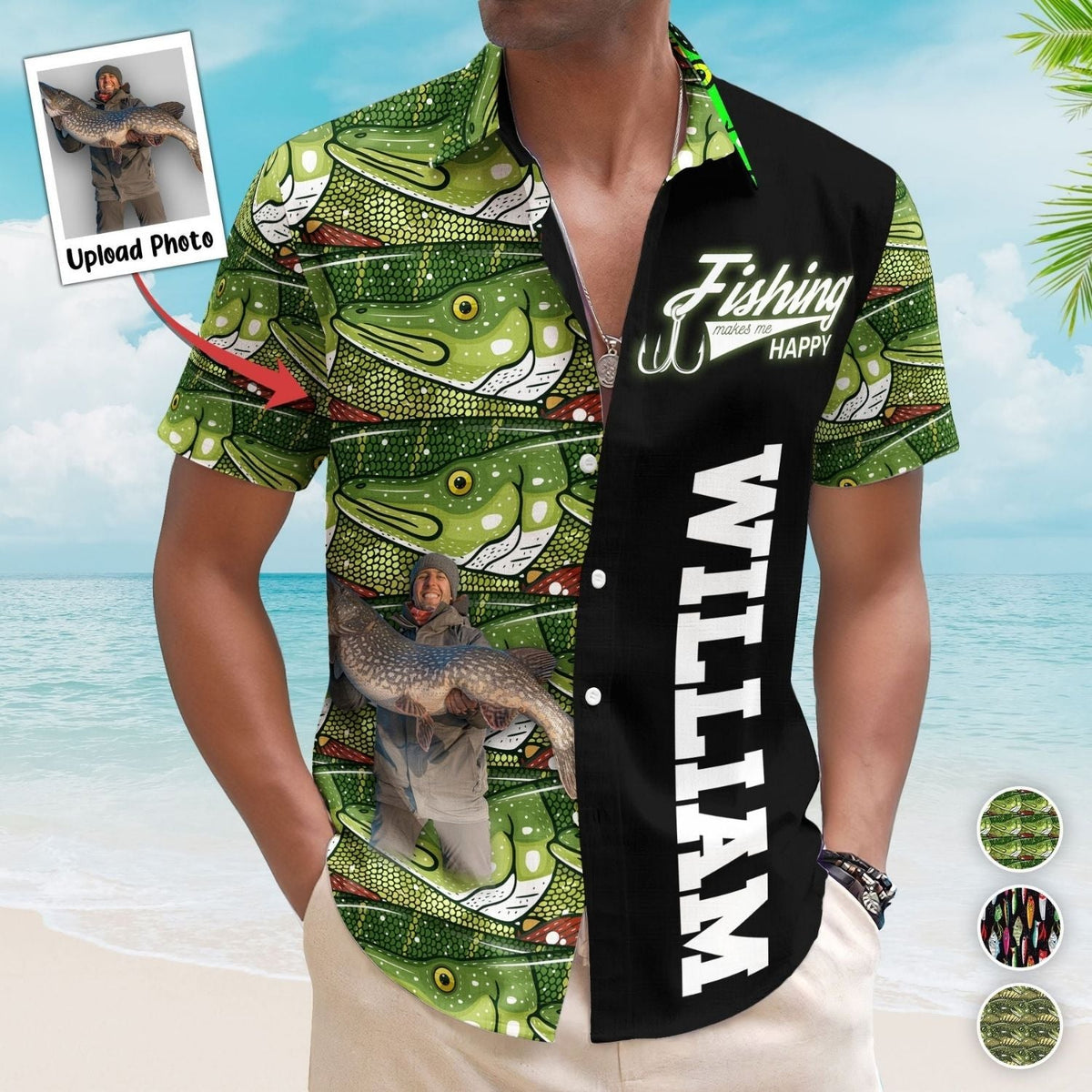 Happy Fish Personalized Fishing Aloha Custom Photo Hawaiian Shirt For Warm Weather Events And Casual Wear
