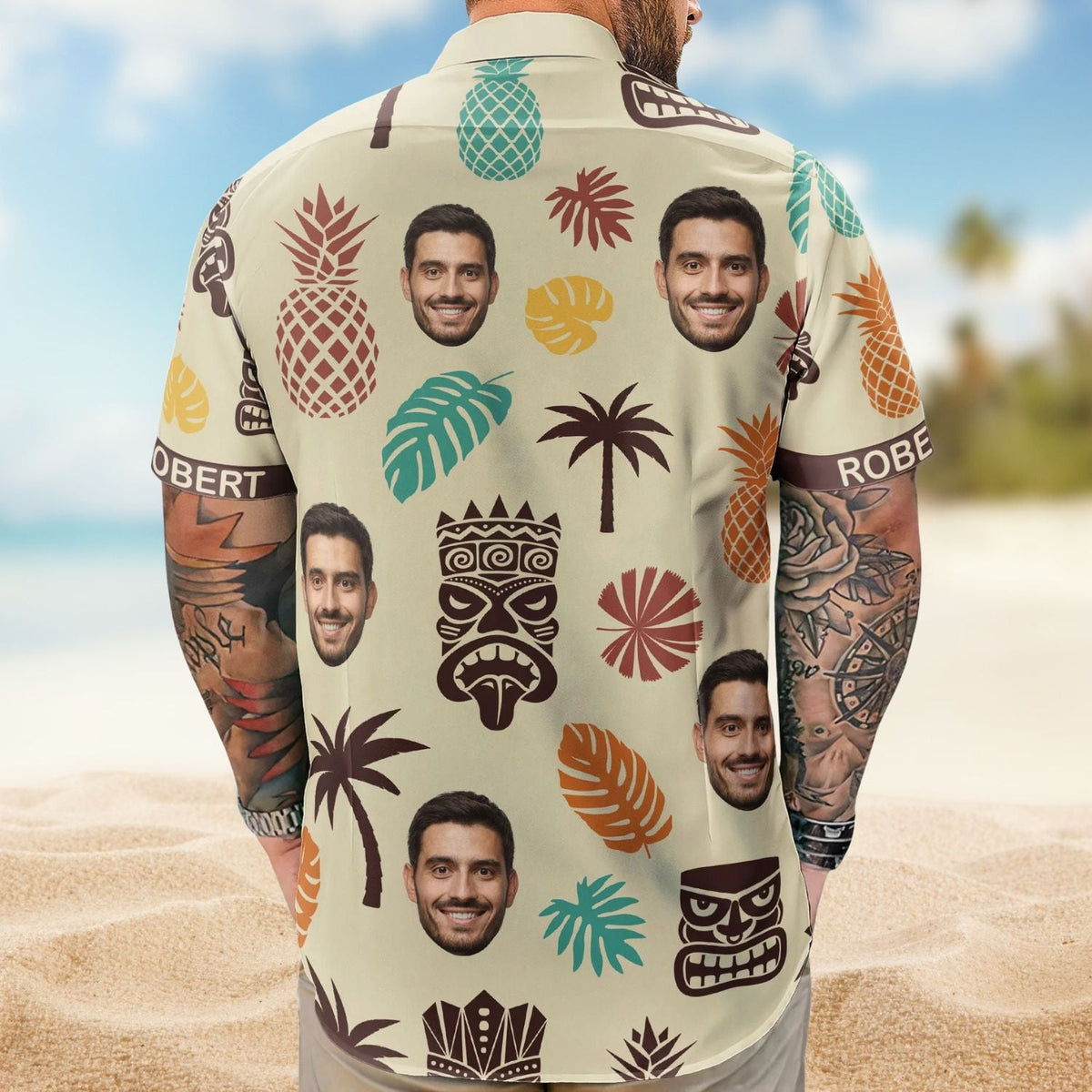 Vintage Tiki Pineapple Summer Aloha Custom Face Hawaiian Shirt For Beach Days And Outdoor Gatherings