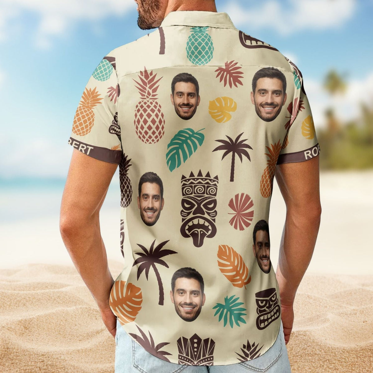 Vintage Tiki Pineapple Summer Aloha Custom Face Hawaiian Shirt For Beach Days And Outdoor Gatherings