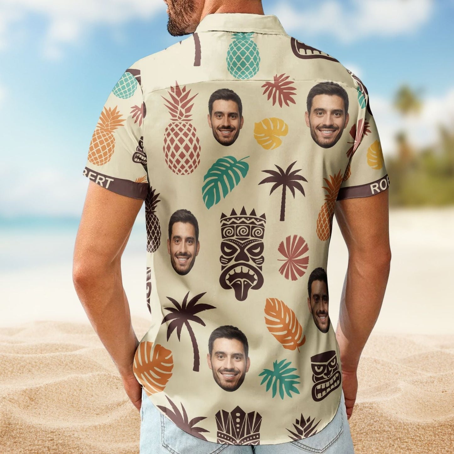 Vintage Tiki Pineapple Summer Aloha Custom Face Hawaiian Shirt For Beach Days And Outdoor Gatherings