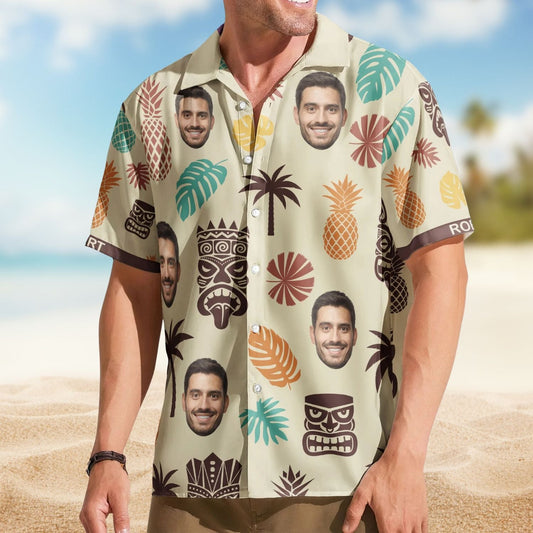 Vintage Tiki Pineapple Summer Aloha Custom Face Hawaiian Shirt For Beach Days And Outdoor Gatherings
