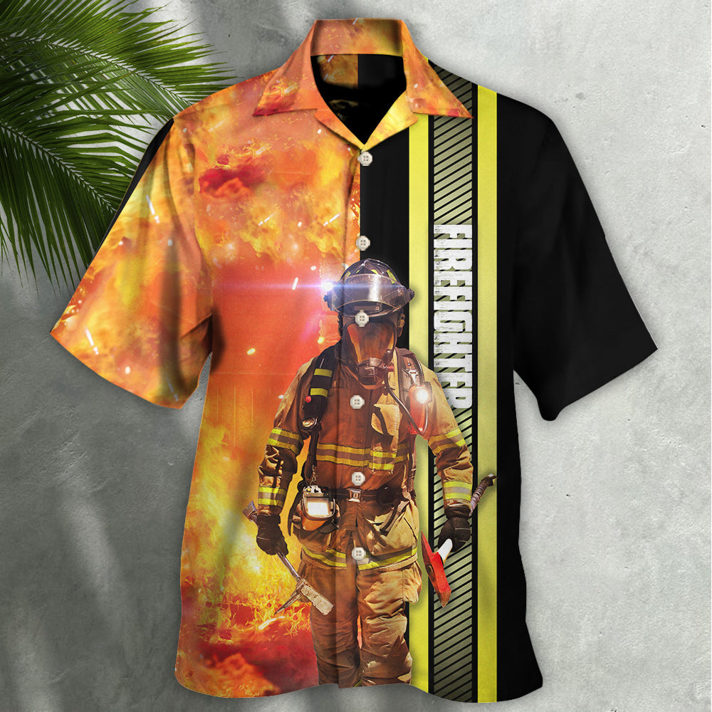 Flame Firefighter Hawaiian Shirt With All Over Print For Coastal Adventures Summer Events And Everyday Comfort