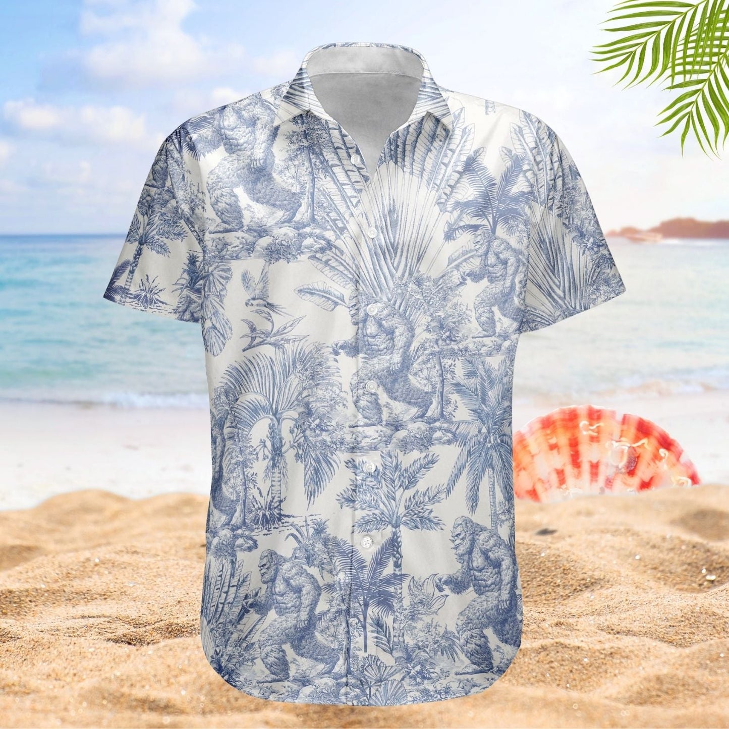 Alien Forest Creature Dragon Dinosaur Wolf Toile Hawaiian Shirt For Fantasy Fans And Vacation Travel