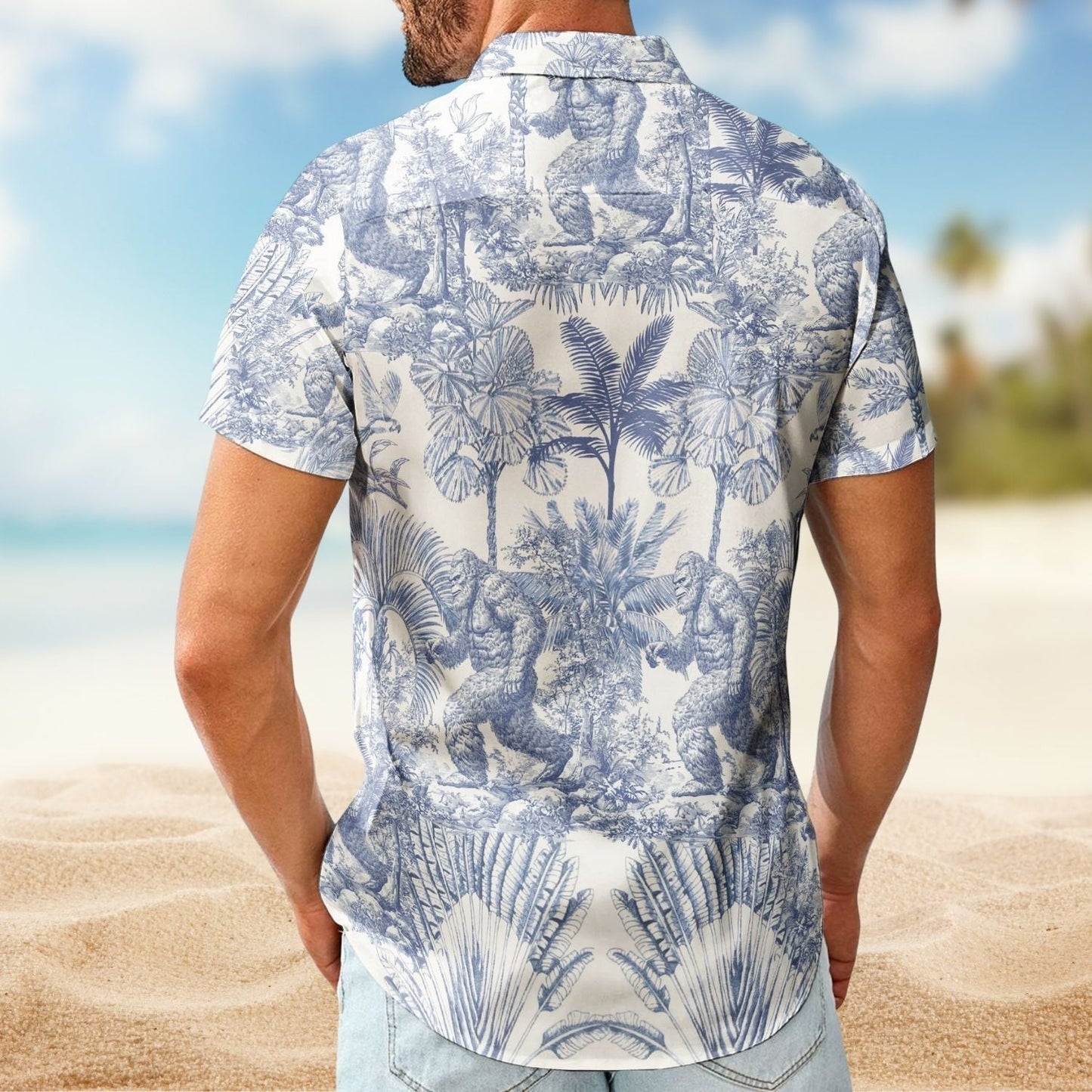 Alien Forest Creature Dragon Dinosaur Wolf Toile Hawaiian Shirt For Fantasy Fans And Vacation Travel