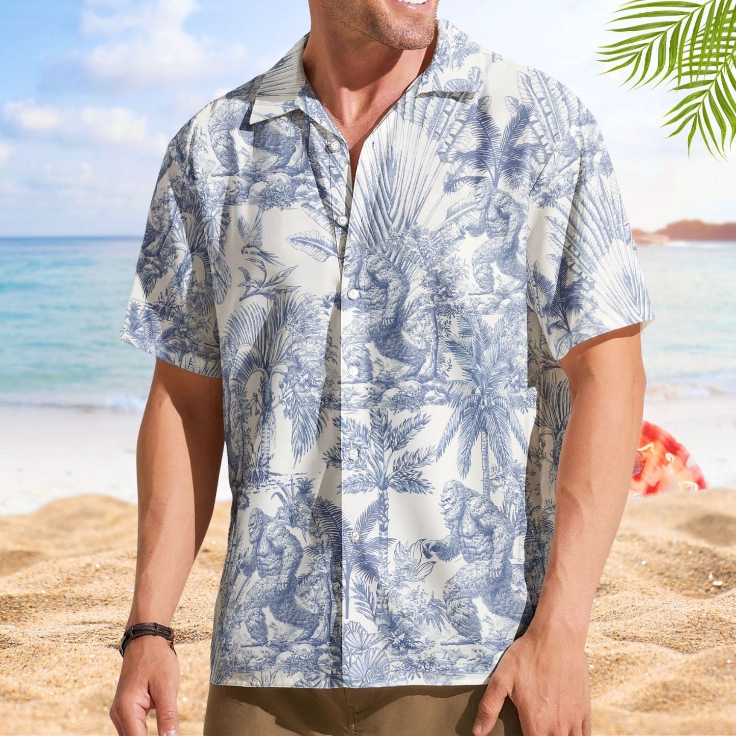 Alien Forest Creature Dragon Dinosaur Wolf Toile Hawaiian Shirt For Fantasy Fans And Vacation Travel