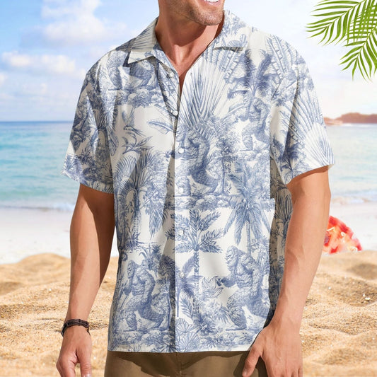 Alien Forest Creature Dragon Dinosaur Wolf Toile Hawaiian Shirt For Fantasy Fans And Vacation Travel