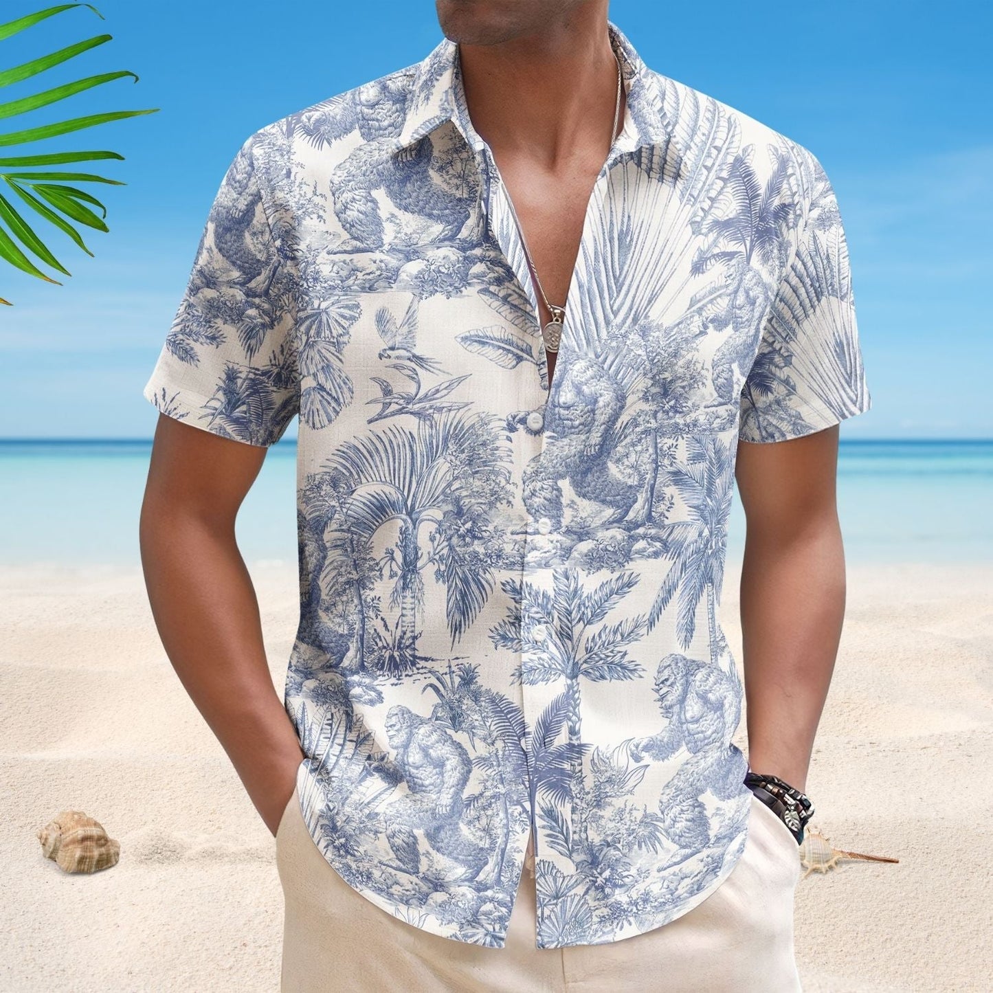 Alien Forest Creature Dragon Dinosaur Wolf Toile Hawaiian Shirt For Fantasy Fans And Vacation Travel