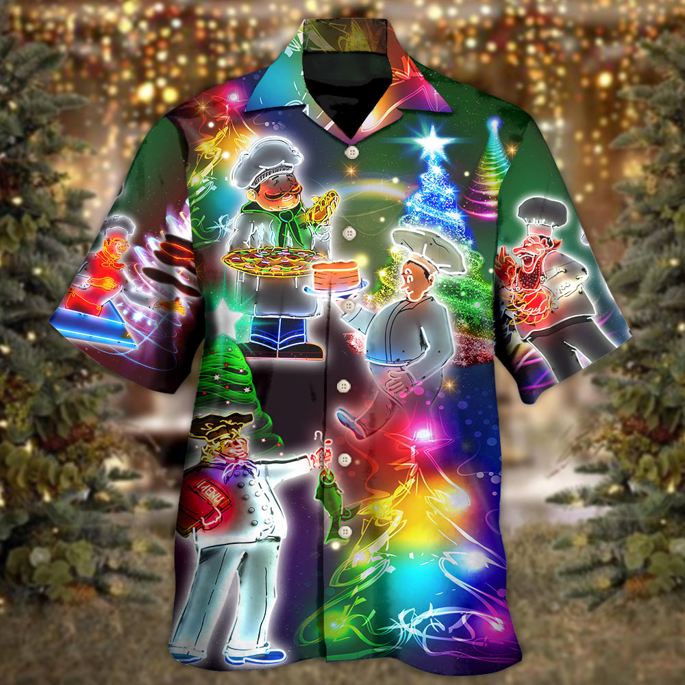Happy Chef Christmas Everything Hawaiian Shirt Artwork Detail For Tropical Trips And Casual Outings