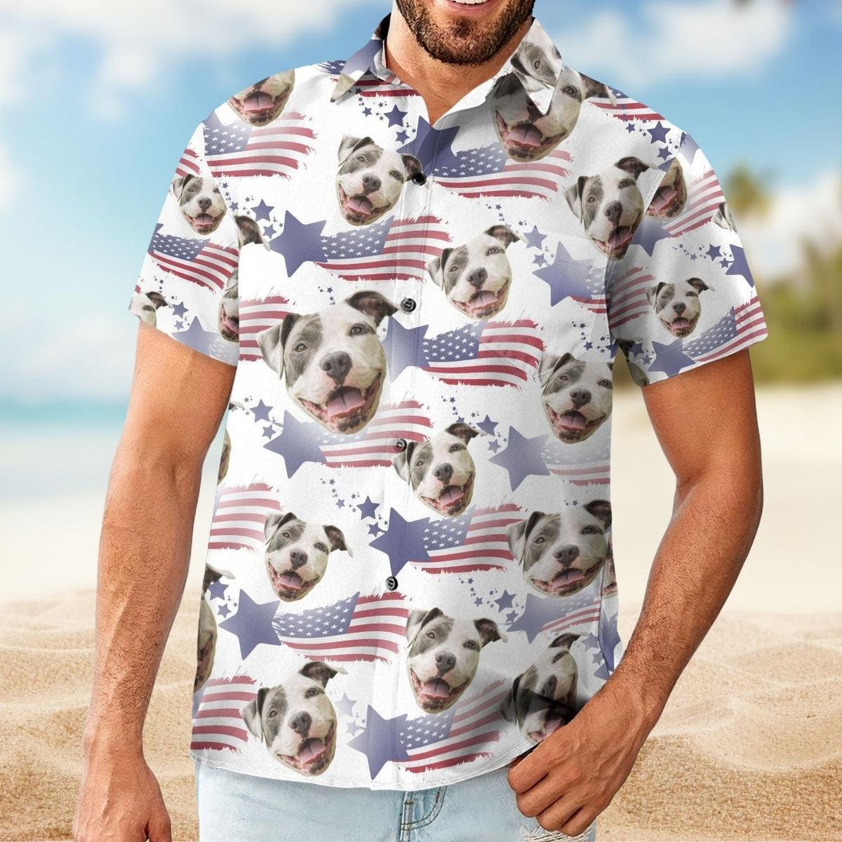 Dog Custom Photo Aloha Dad Personalized Hawaiian Shirt For Beach Parties, Coastal Travel, And Relaxed Warm Weather Style