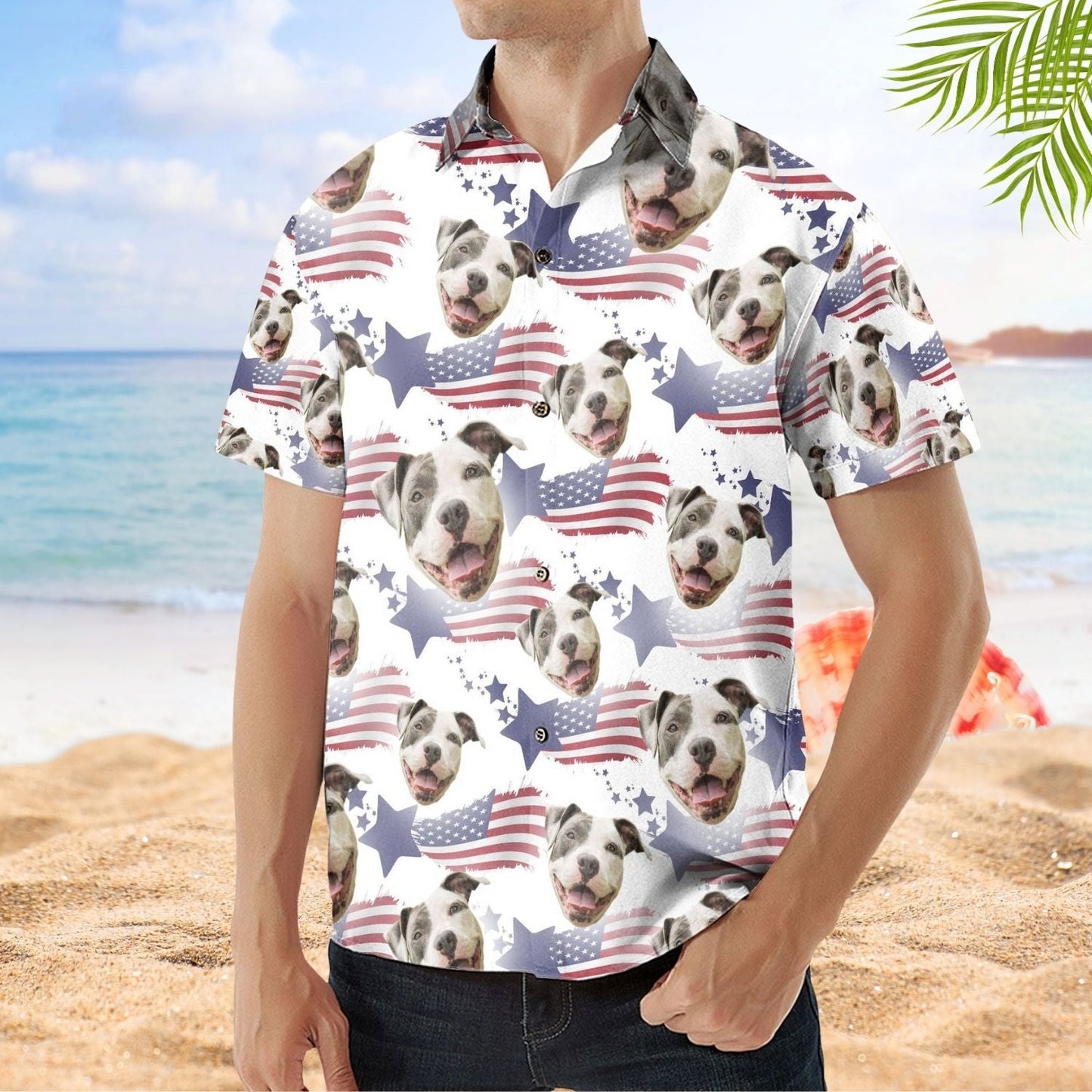 Dog Custom Photo Aloha Dad Personalized Hawaiian Shirt For Beach Parties, Coastal Travel, And Relaxed Warm Weather Style