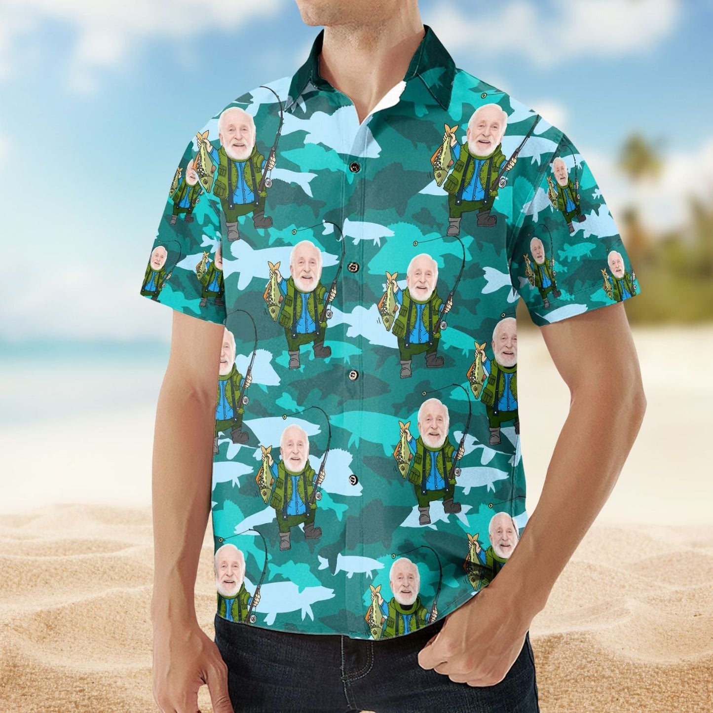 Funny Fishing Man Angler Theme Personalized Photo Hawaiian Shirt For Personalized Vacation Style And Beach Travel
