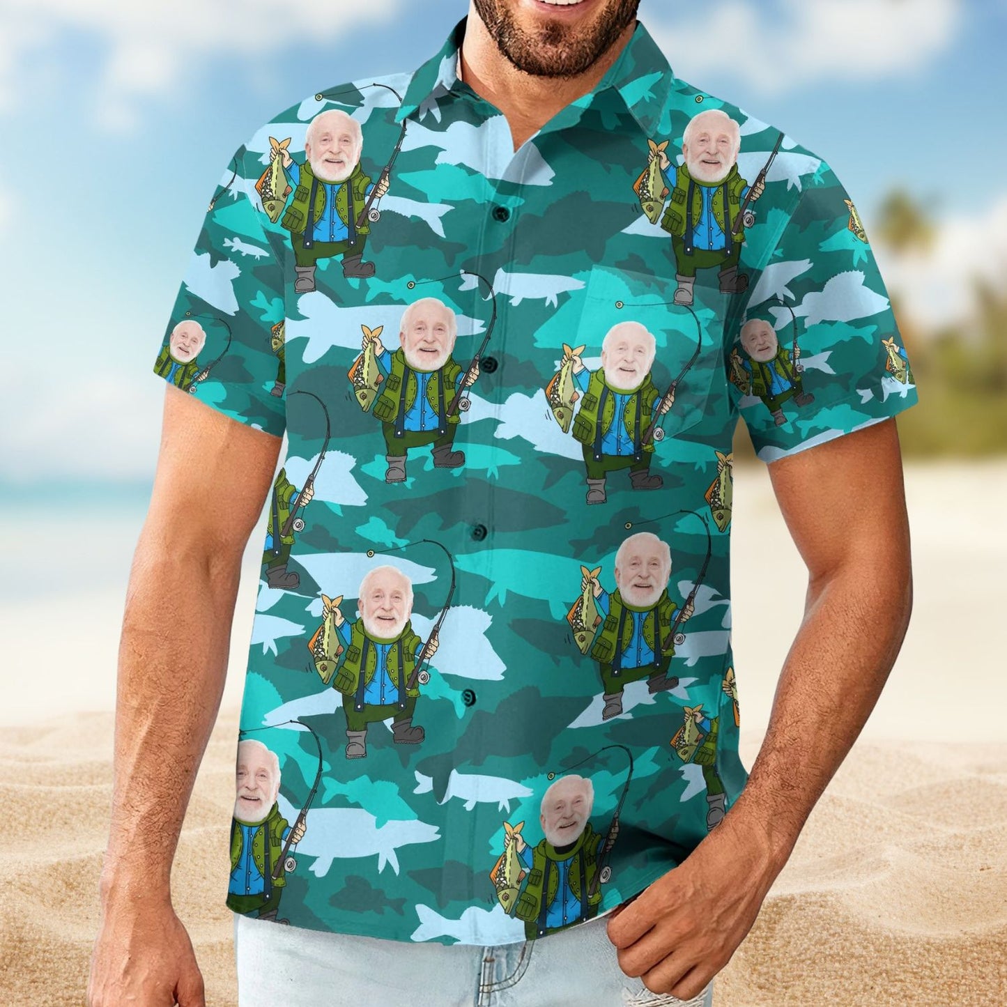 Funny Fishing Man Angler Theme Personalized Photo Hawaiian Shirt For Personalized Vacation Style And Beach Travel