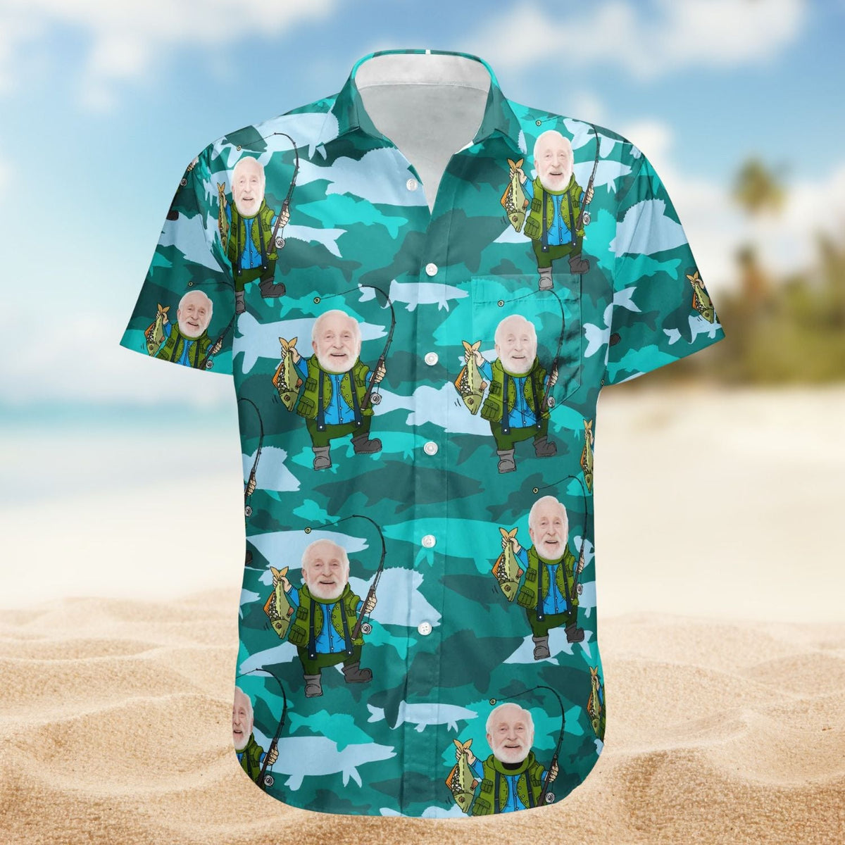 Funny Fishing Man Angler Theme Personalized Photo Hawaiian Shirt For Personalized Vacation Style And Beach Travel