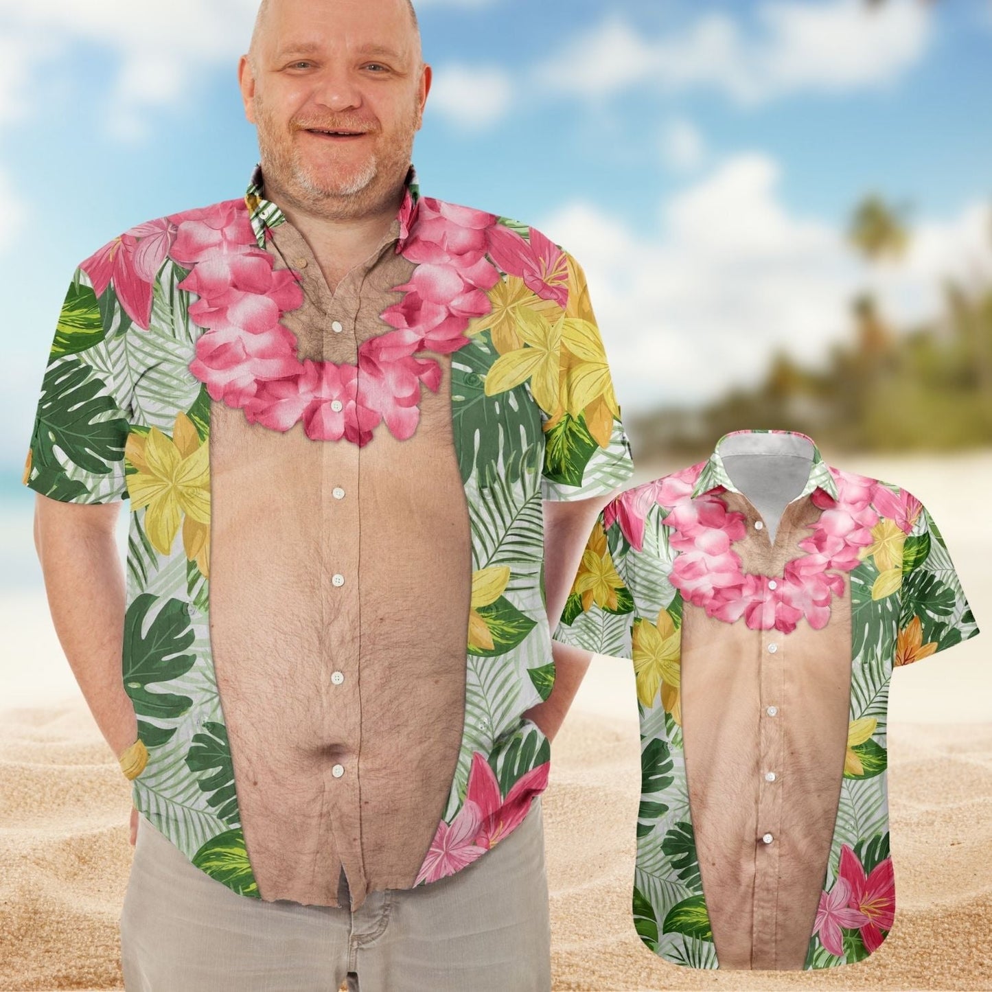 Funny Tropical Floral Novelty Vacation Big Belly Hawaiian Shirt For Nature Lovers And Coastal Travel