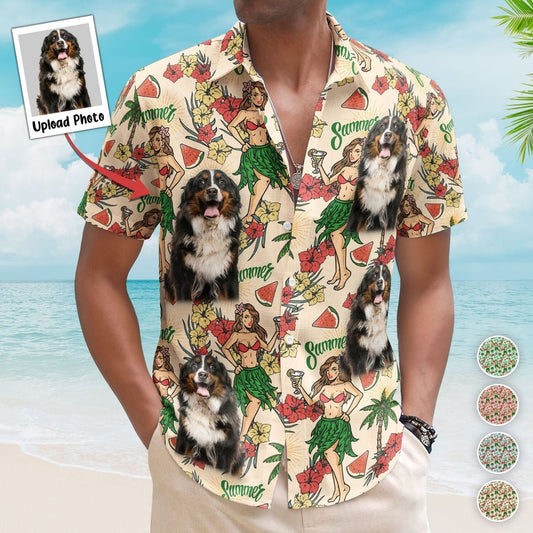 Tropical Personalized Aloha Custom Photo Hula Girl Hawaiian Shirt For Personalized Vacation Style And Beach Travel