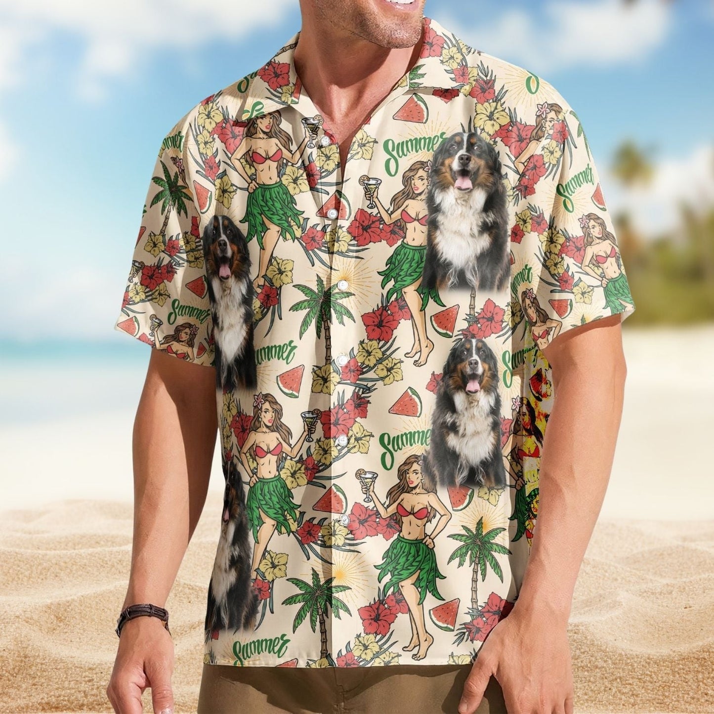 Tropical Personalized Aloha Custom Photo Hula Girl Hawaiian Shirt For Personalized Vacation Style And Beach Travel