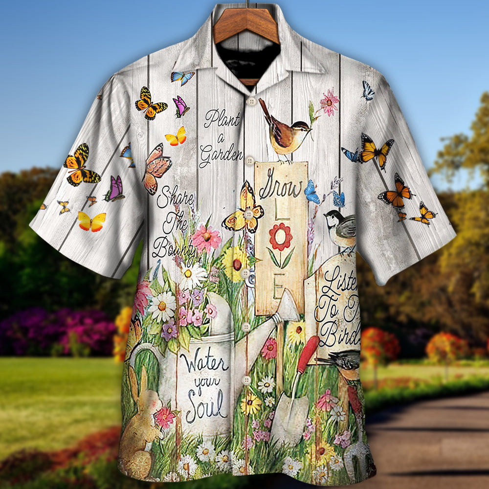 Gardening Plant Garden Birds Hawaiian Shirt Pattern Detail For Vacation Style