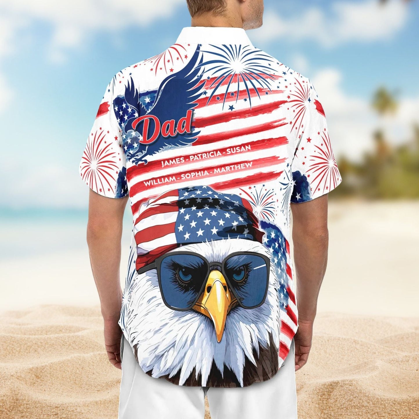 Patriotic American Dad Grandpa Papa Personalized Back Hawaiian Shirt For Personalized Vacation Style And Beach Travel