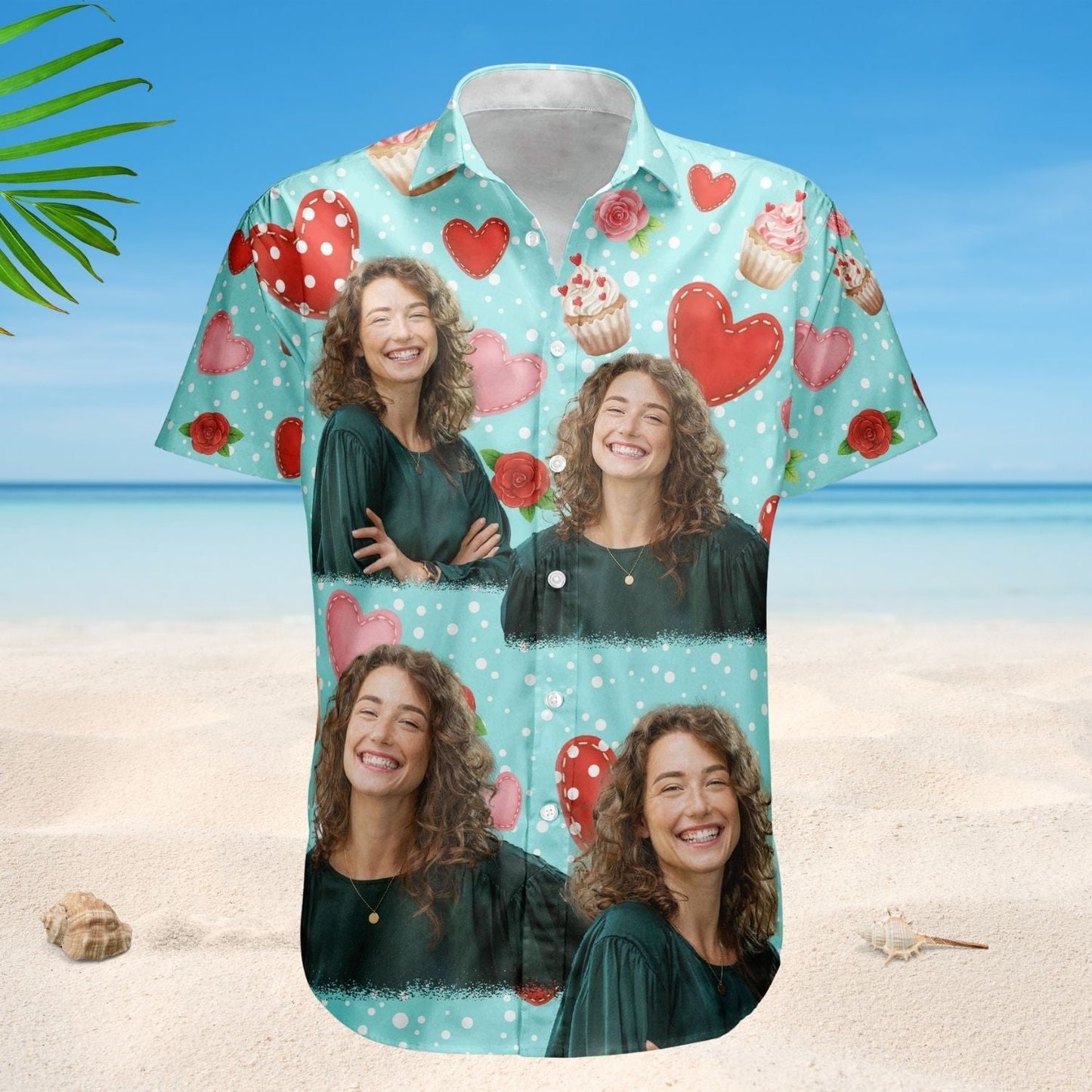 Floral Personalized Summer Cupcake Custom Photo Hawaiian Shirt For Coastal Travel And Summer Outings