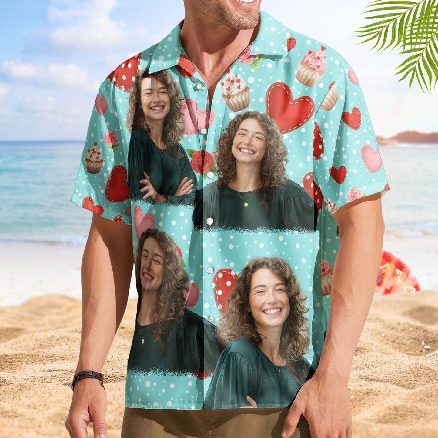 Floral Personalized Summer Cupcake Custom Photo Hawaiian Shirt For Coastal Travel And Summer Outings