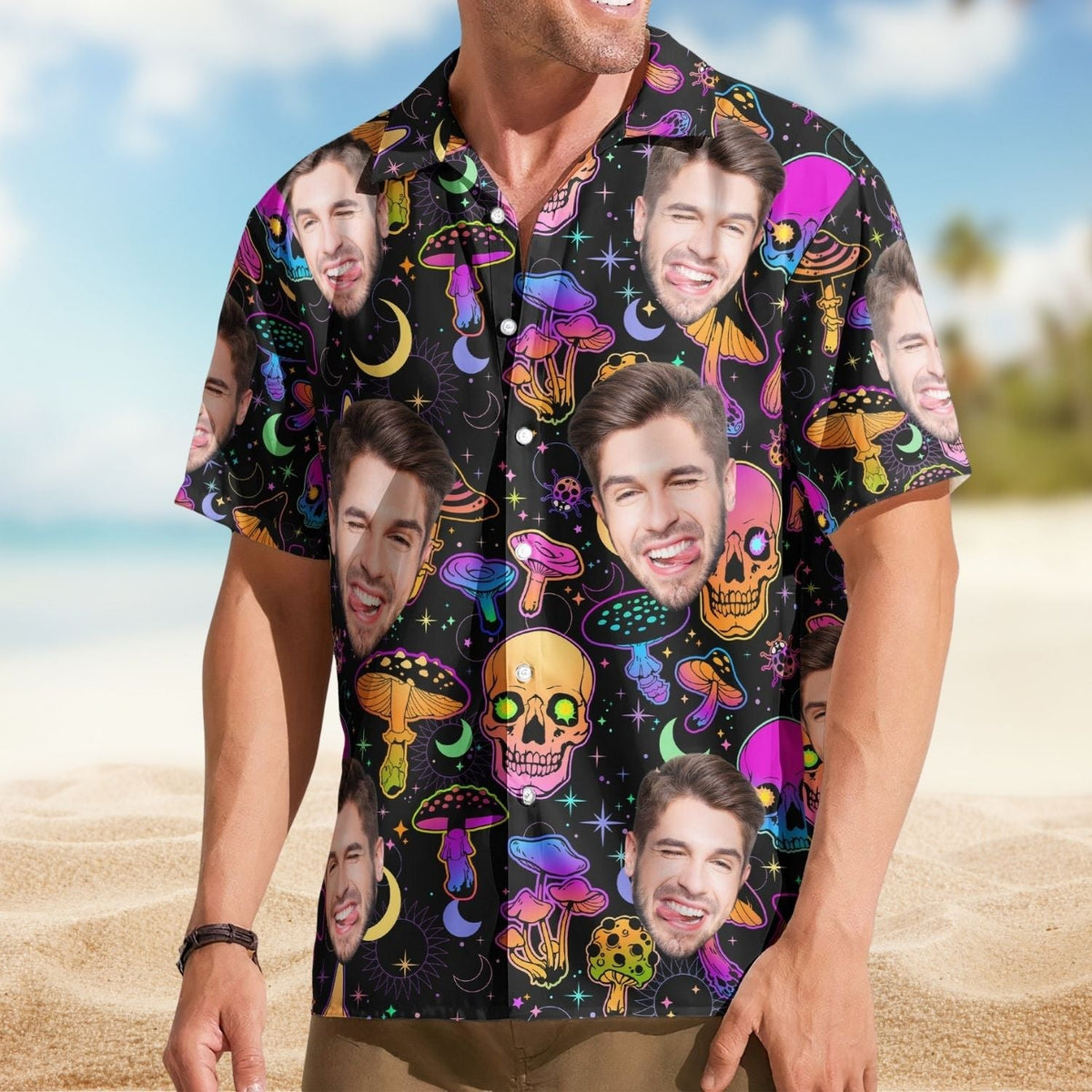 Magical Mushroom Personalized Aloha Skull Gift Men Hawaiian Shirt For Summer Vacation And Beach Travel