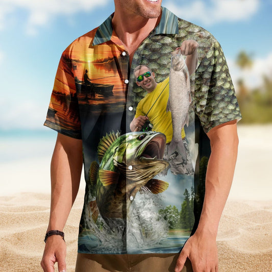 Fish Custom Photo Fishing Bass Husband Hawaiian Shirt For Custom Resort Wear And Summer Trips