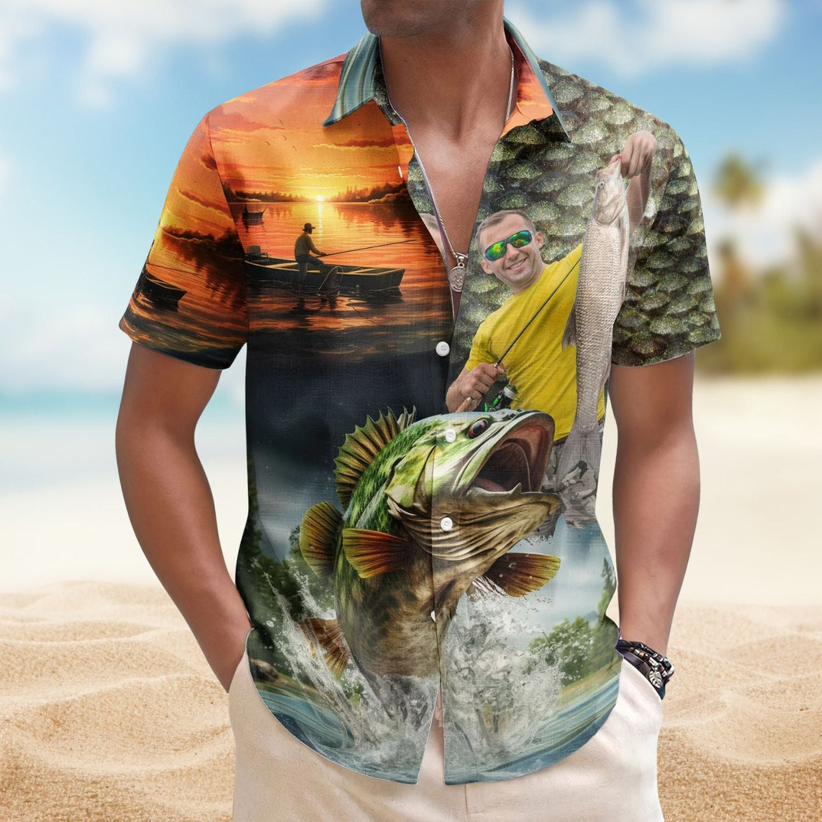 Fish Custom Photo Fishing Bass Husband Hawaiian Shirt For Custom Resort Wear And Summer Trips