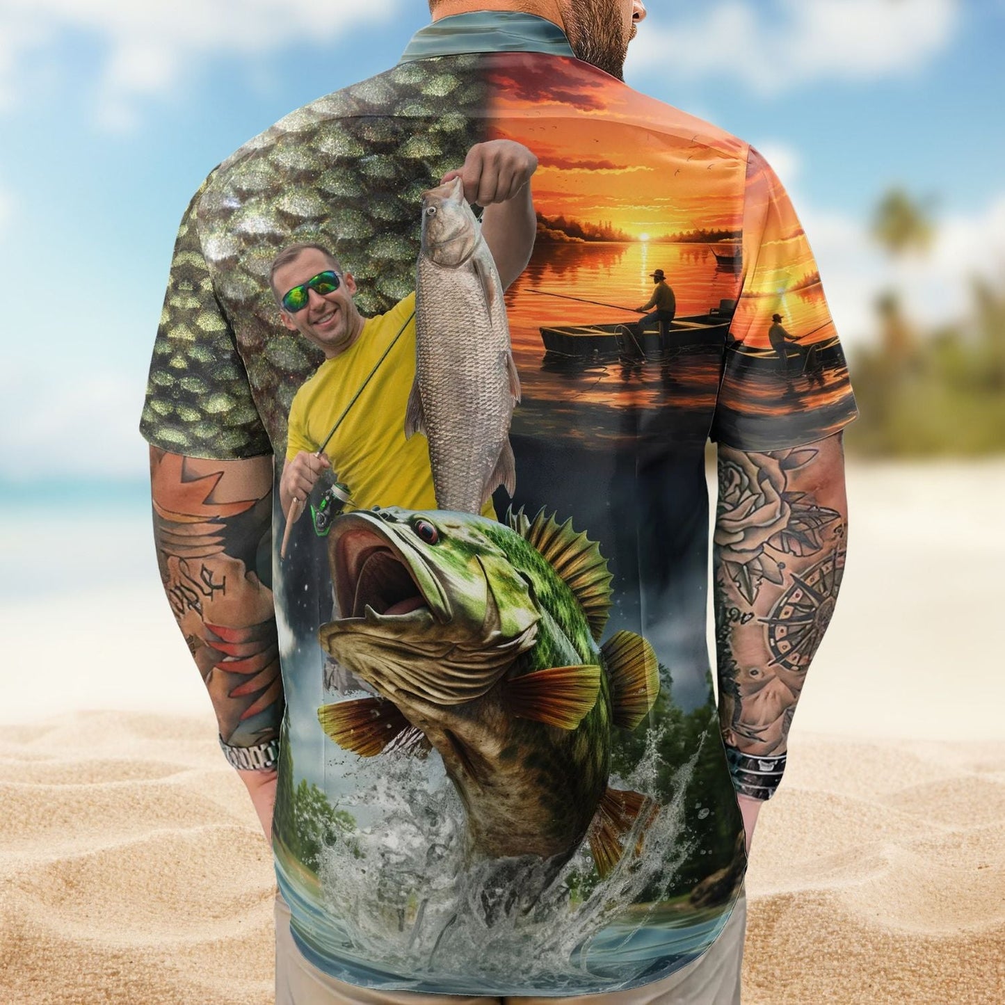 Fish Custom Photo Fishing Bass Husband Hawaiian Shirt For Custom Resort Wear And Summer Trips