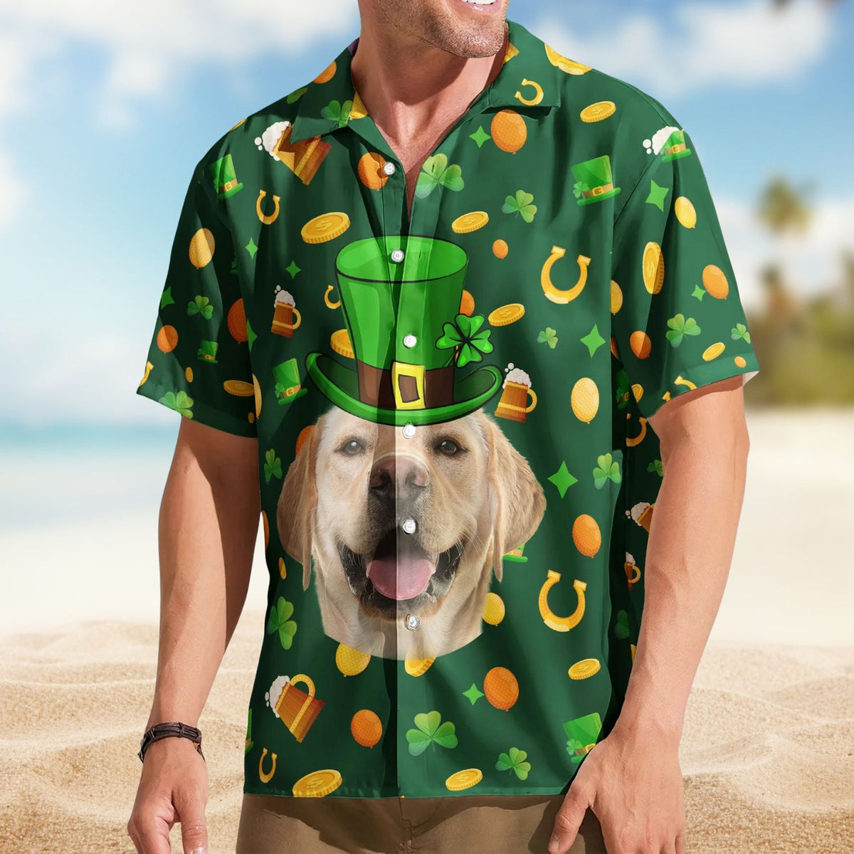 Dog Custom Pet Face St Patrick's Day Hawaiian Shirt For Coastal Travel And Summer Outings
