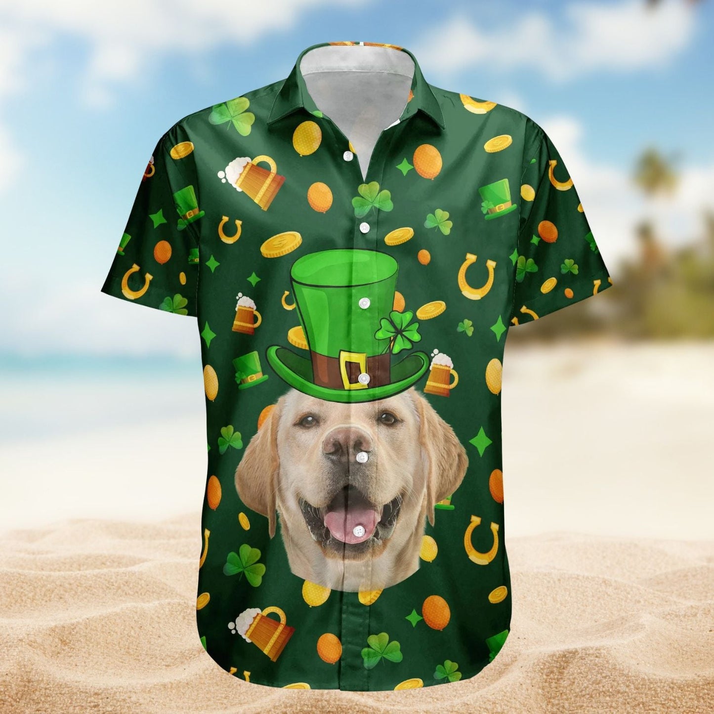 Dog Custom Pet Face St Patrick's Day Hawaiian Shirt For Coastal Travel And Summer Outings