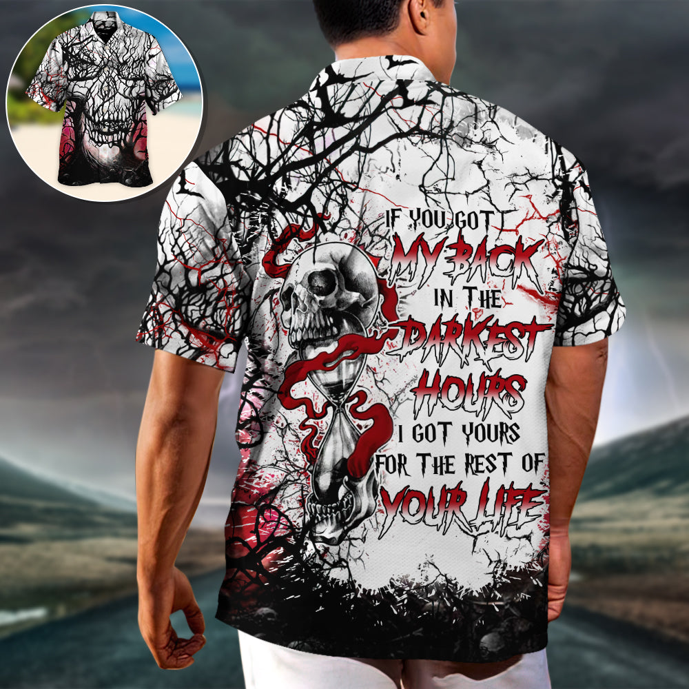 Rebellious Skull Design Hawaiian Shirt Collar And Front View For Vacation Style