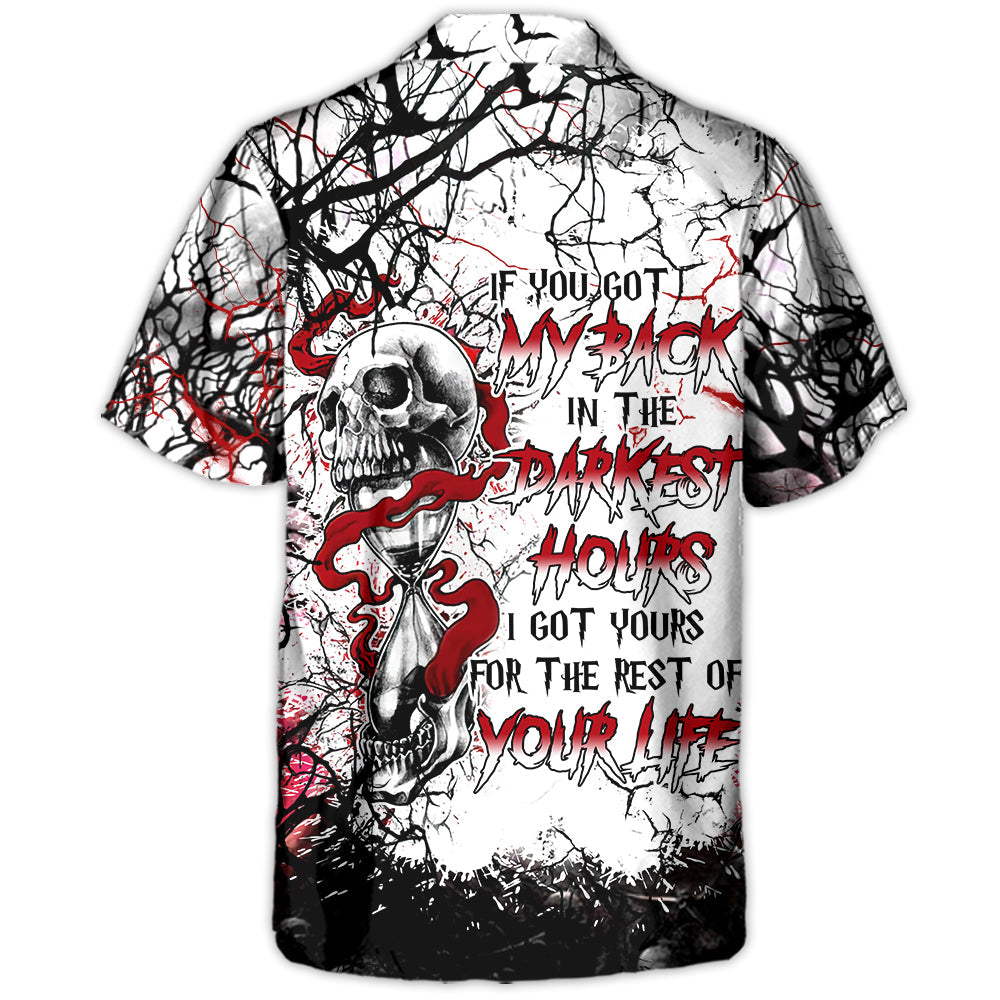 Rebellious Skull Design Hawaiian Shirt Print Closeup For Outdoor Gatherings