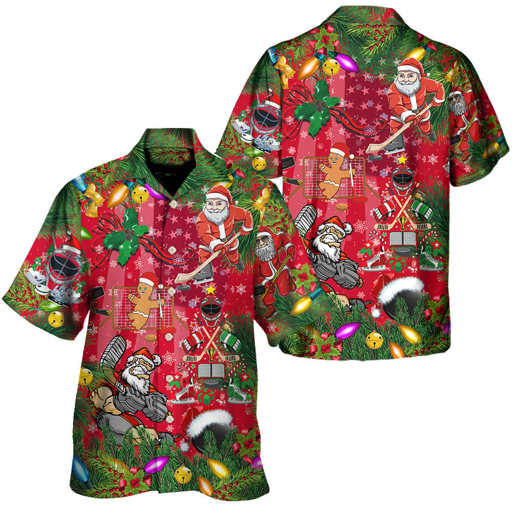 Hockey Christmas Play Reindeer Nice Hawaiian Shirt For Tropical Holidays, Resort Trips, And Comfortable Summer Outings
