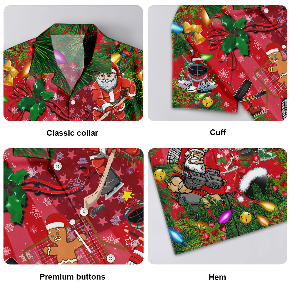 Hockey Christmas Play Reindeer Nice Hawaiian Shirt For Tropical Holidays, Resort Trips, And Comfortable Summer Outings