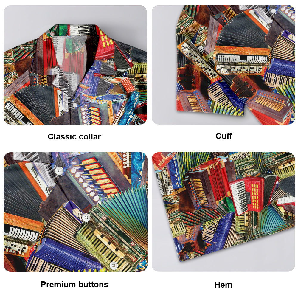 Accordion Hawaiian Shirt For Resort Travel Summer Outings And Casual Gatherings