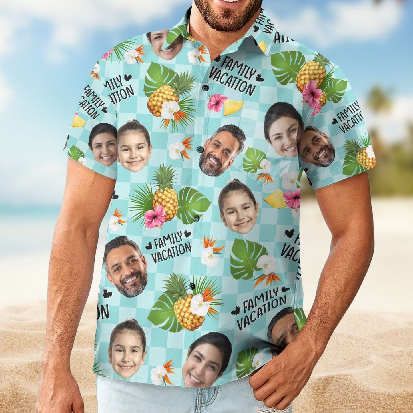 Family Vacation Matching Outfit Personalized Photo Hawaiian Shirt For Summer Vacation And Beach Travel