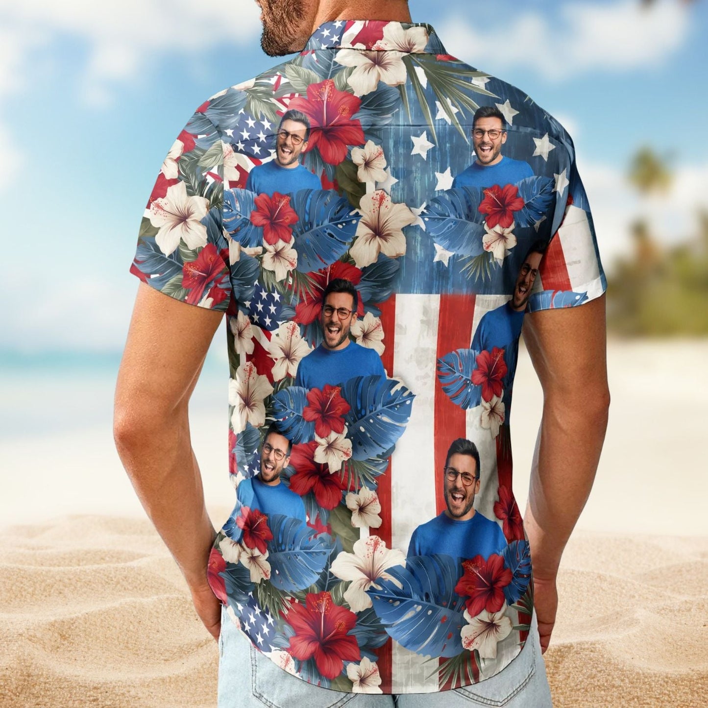 Tropical Vintage American Flag Aloha Independence Day Hawaiian Shirt For Coastal Travel And Summer Outings