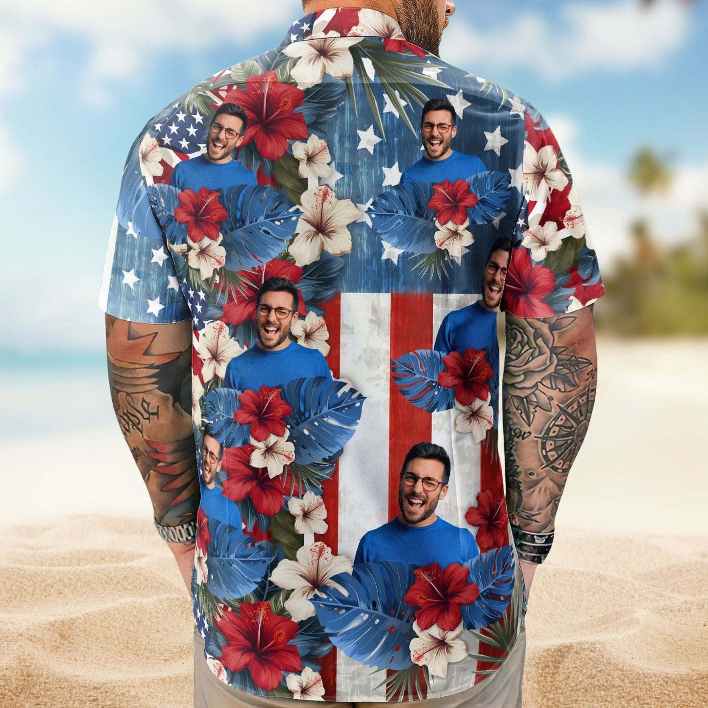 Tropical Vintage American Flag Aloha Independence Day Hawaiian Shirt For Coastal Travel And Summer Outings