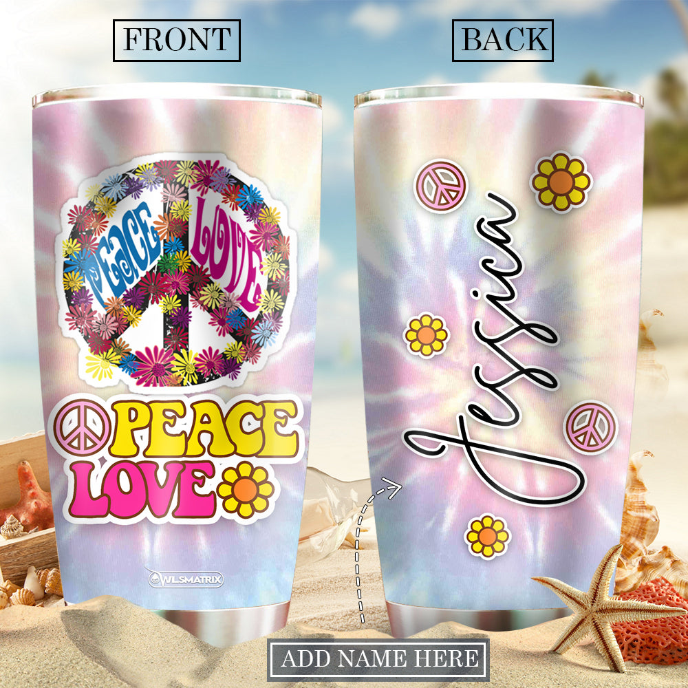 Hippie Peace And Love Personalized 20 Oz Tumbler For Coffee Travel And Daily Drinks