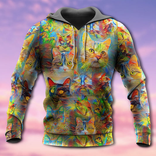 Colorful Cat Painting Hoodie For Nature Inspired Streetwear Weekend Trips And Comfort