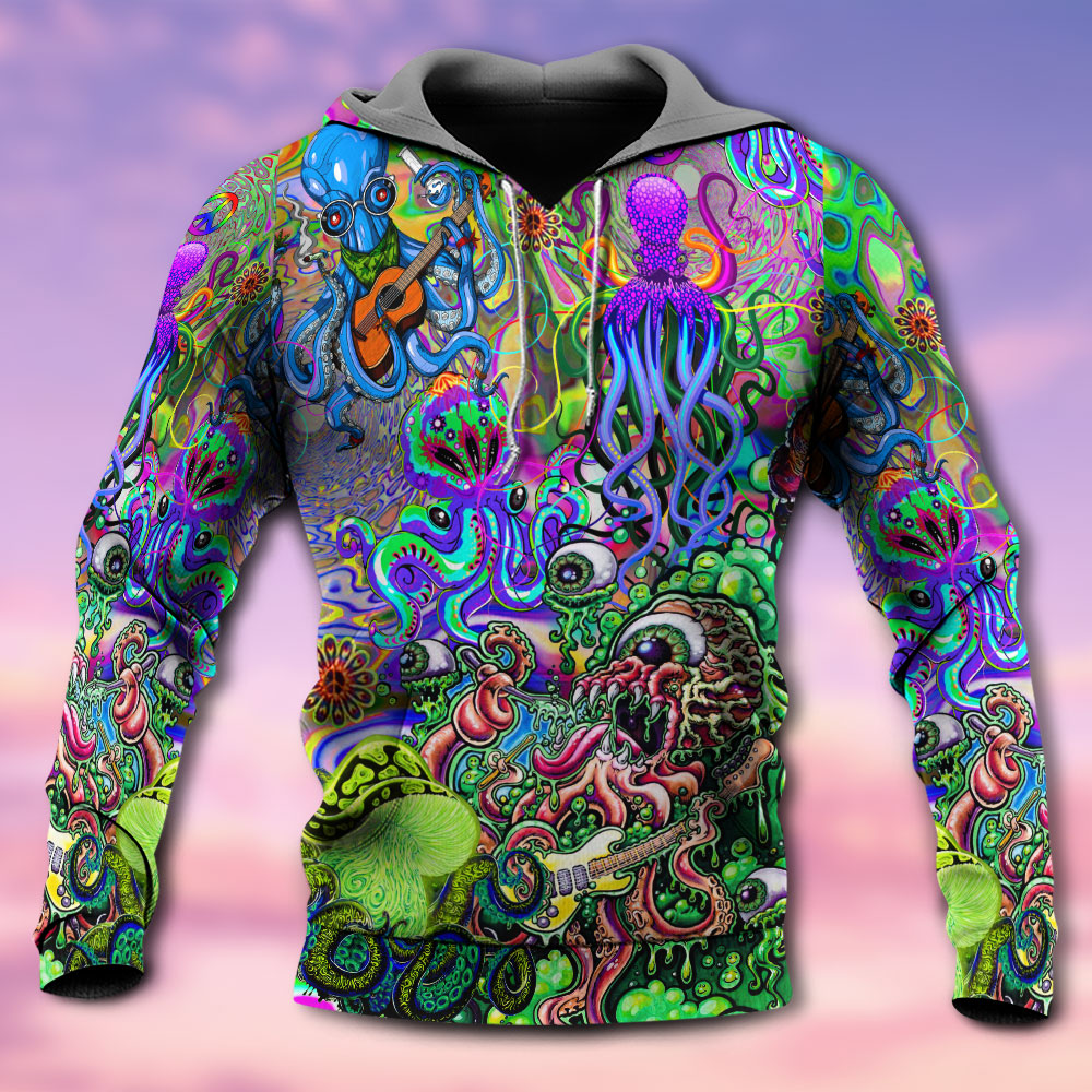 Hippie Funny Octopus Music Ocean Hoodie For Music Culture Travel Days And Comfortable Casual Wear
