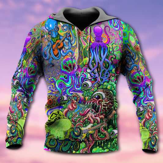 Hippie Funny Octopus Music Ocean Hoodie For Music Culture Travel Days And Comfortable Casual Wear