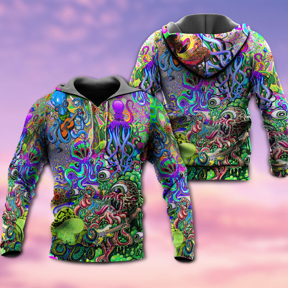 Hippie Funny Octopus Music Ocean Hoodie For Music Culture Travel Days And Comfortable Casual Wear