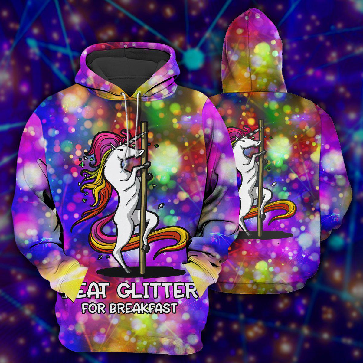 Pole Dance Unicorn Eat Glitter Hoodie For Hobby Enthusiasts Casual Outings Travel And Everyday Comfort